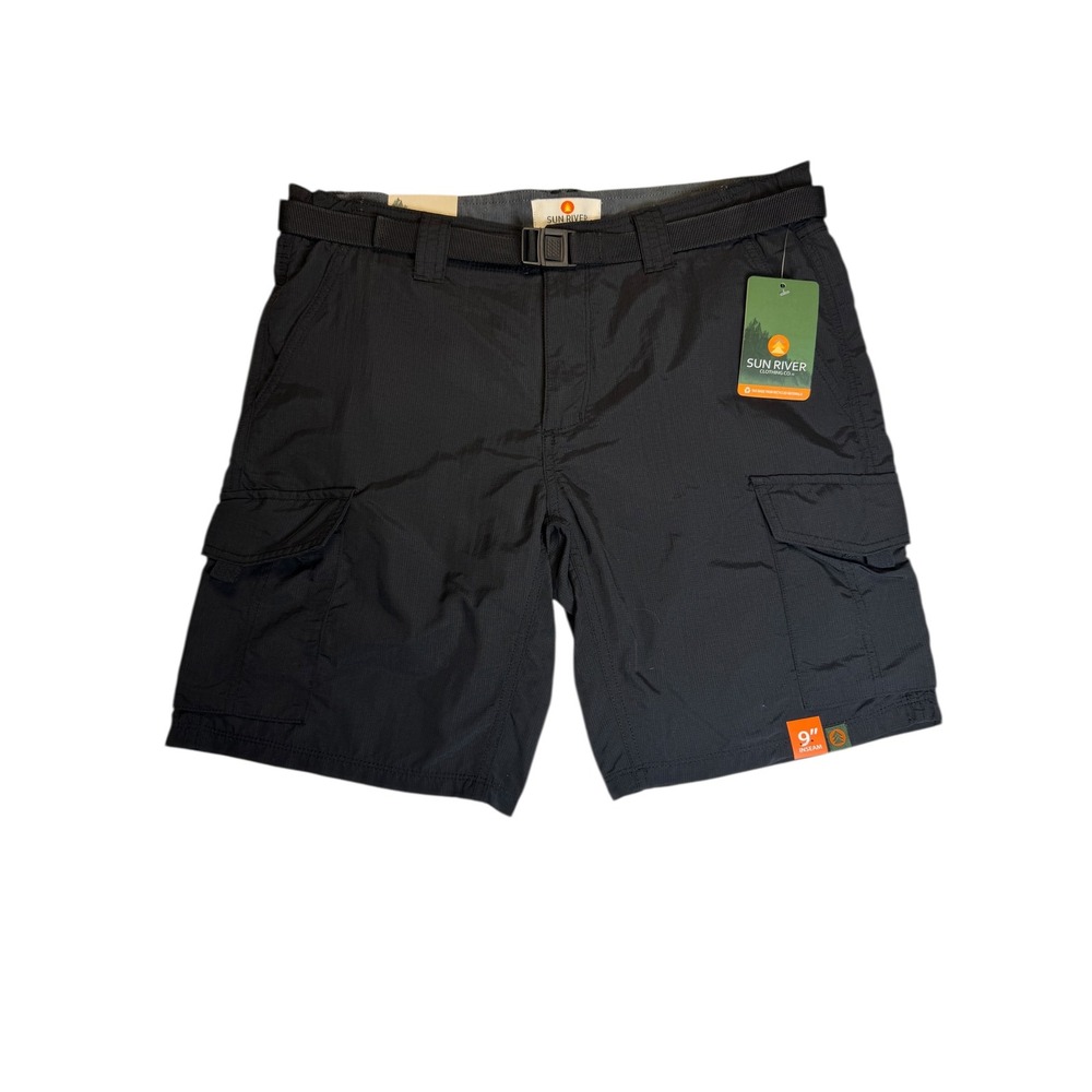 Sun River NWT Cargo Hiking Shorts Belted Lightweight Black Size 34 Trail
